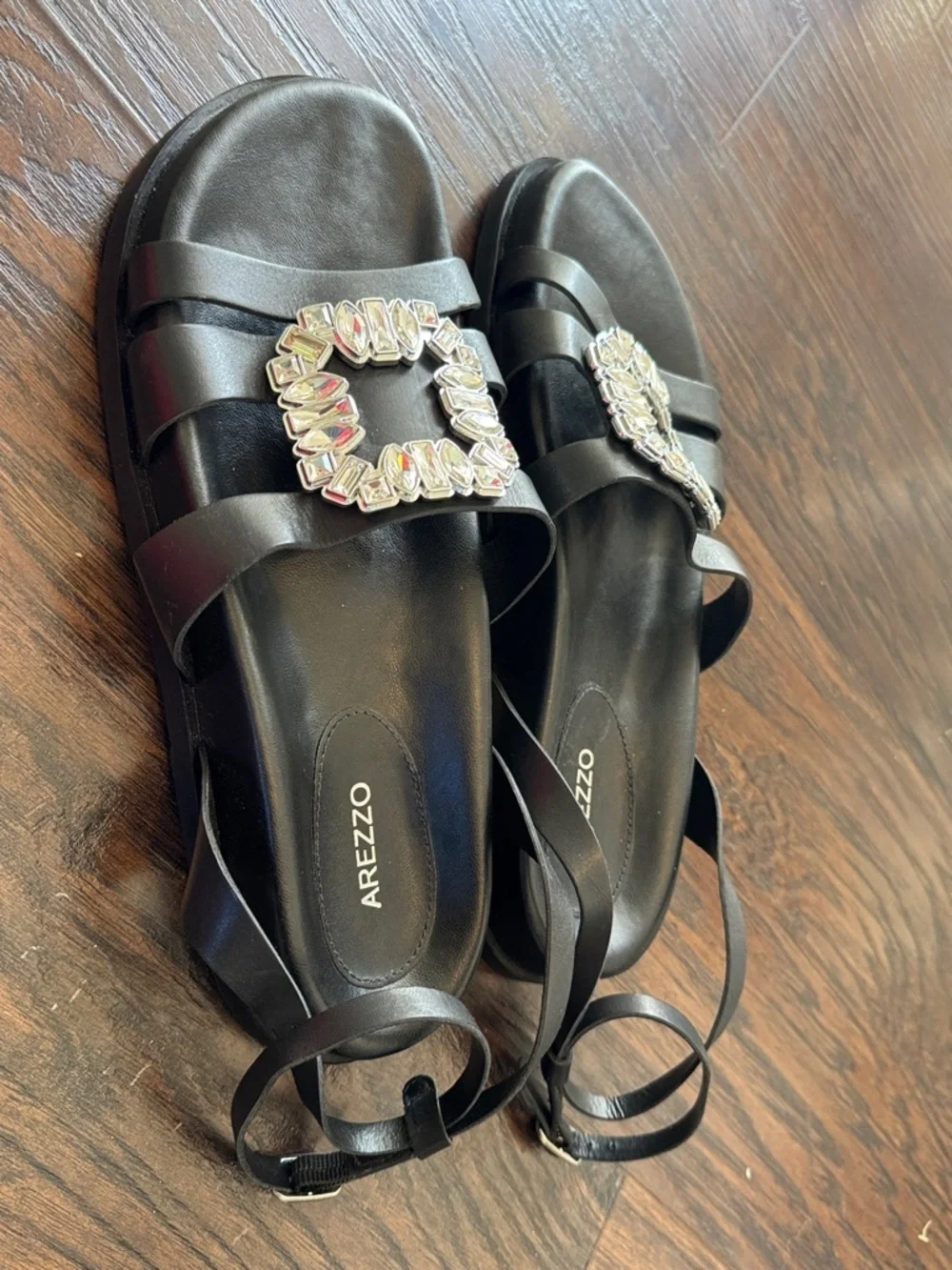 Arezzo Black Crystal-Buckle Strappy Sandals, Like New, Sz 10